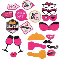 Hens Night Photo Props - 20 Pack Colourful Peckers, Lips, Glasses and Signs