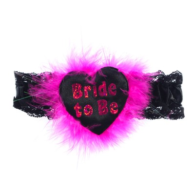 Garter - Bride to Be Black with Shimmer Pink Writing