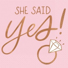 Hens Party Snack Size Napkins - Rose Gold She Said Yes 