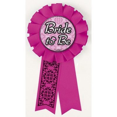 Award Ribbon Rosette Badge - BRIDE TO BE HOT PINK 