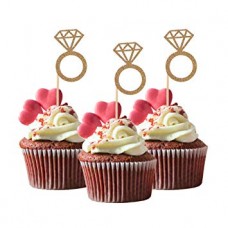 Hens Night Cupcake Toppers 24PACK - Gold Diamond Rings 