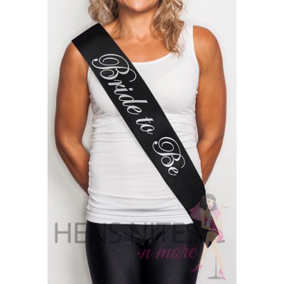 Black Sash with Cursive Silver Writing - BRIDE TO BE 