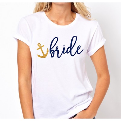Iron On Transfer Gold and Blue with Anchor  - BRIDE 