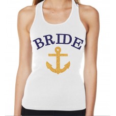 Iron On Transfer Glitter  - BRIDE WITH ANCHOR (BLUE AND GOLD)
