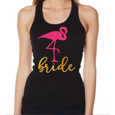 Iron On Transfer Metallic Gold and Pink - BRIDE WITH FLAMINGO