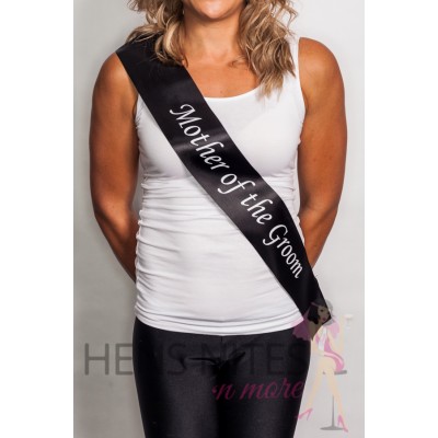 Black with White Writing Sash - MOTHER OF THE GROOM CLEARANCE SASH