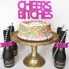 Hens Party Cake Topper Hot Pink - CHEERS BITCHES
