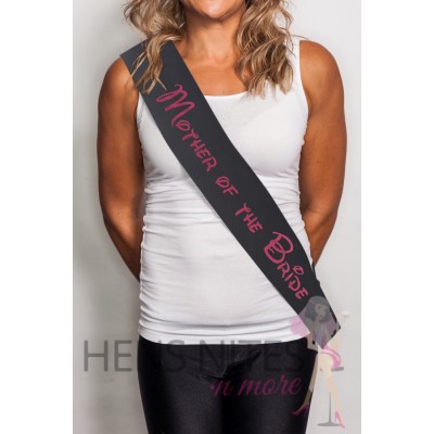 Fairytale Inspired Sash Black Sash with PINK Writing - MOTHER OF THE BRIDE