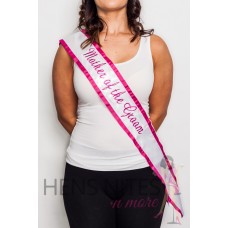 Embroidered Sash - White with Pink Writing MOTHER OF THE GROOM