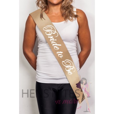 Gold Sash with Cursive White Writing - BRIDE TO BE