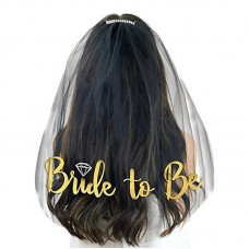 Black Bride to Be Veil with Metallic Gold Writing 