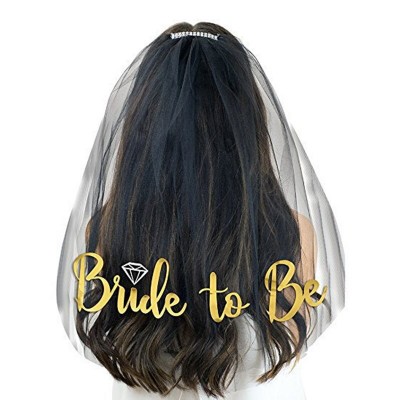 Veil - Bride to Be with Metallic Gold Writing BLACK