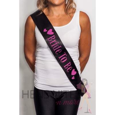 Black Sash with Hot Pink Writing and Love Hearts - BRIDE TO BE