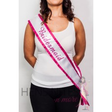 Embroidered Sash - White with Pink Writing BRIDESMAID