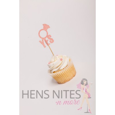 Hens Night Cupcake Toppers 10pack - YES WITH DIAMOND RING LIGHT PINK