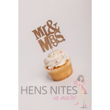 Hens Night Cupcake Toppers 10pack - MR AND MRS GOLD