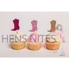 Hens Night Cupcake Toppers CLEARANCE 9pack - COWBOY BOOTS