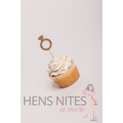 Hens Night Cupcake Toppers 10pack - DIAMOND RING GOLD (SMALL)