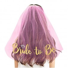 Hot Pink Bride to Be Veil with Metallic Gold Writing 