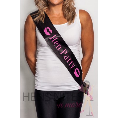 SUPER SPECIAL Black Sash with Hot Pink Writing and Lips - HENS PARTY