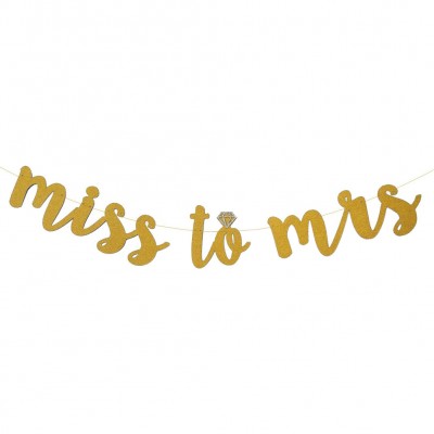 Banner - Miss to Mrs with a Diamond Ring Glitter Gold 