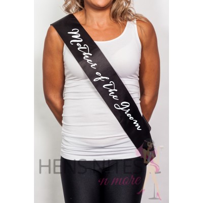 Black Sash with Script White Writing  - MOTHER OF THE GROOM