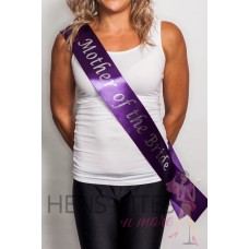 High Quality Satin Purple Sash with Silver Writing - MOTHER OF THE BRIDE