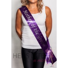 High Quality Satin Purple Sash with Silver Writing - MOTHER OF THE GROOM