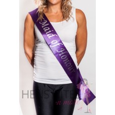 High Quality Satin Purple Sash with Silver Writing - MAID OF HONOUR