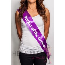 Dark Purple Sash with White Writing - MOTHER OF THE GROOM