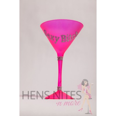 Martini Glass - Hot Pink with Diamantes SEXY BITCH 