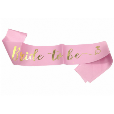 Light Pink Sash with Metallic Gold Writing and Ring - BRIDE TO BE