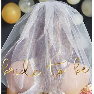 White Bride to Be Veil with Metallic Gold Writing 