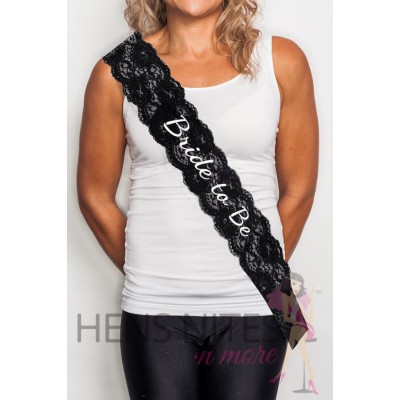 Lace Sash Bride to Be - BLACK WITH SILVER WRITING 