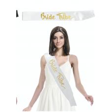White Sash with Gold Writing - Bride Tribe