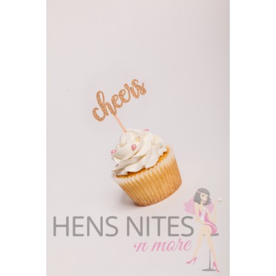 Hens Night Cupcake Toppers 10pack - CHEERS GOLD 