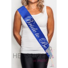 Royal Blue Sash with Cursive White Writing - BRIDE TO BE
