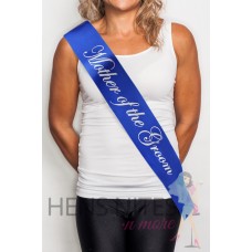 Royal Blue Sash with Cursive White Writing - MOTHER OF THE GROOM