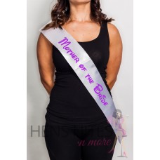 Fairytale Inspired Sash White with PURPLE Writing - MOTHER OF THE BRIDE