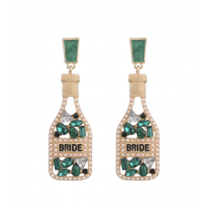 Bride Earrings - Champagne Bottle with Gems GREEN