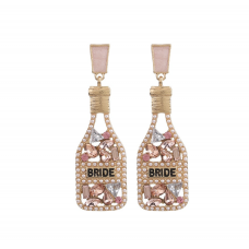 Bride Earrings - Champagne Bottle with Gems ROSE GOLD
