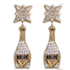 Bride Earrings - Champagne Bottle with Pearls
