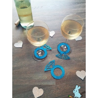 Diamond Ring Wine Glass Markers - Glittery Blue