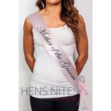 Light Pink Sash with Cursive Black Writing - MOTHER OF THE GROOM