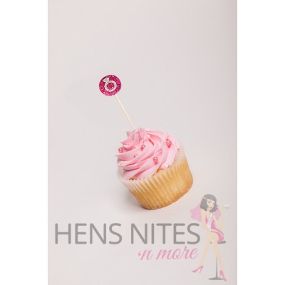 Hens Night Cupcake Toppers 10pack - ROUND GLITTER DIAMOND RING PINK