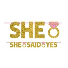 Banner -She Said Yes Glitter Gold with Pink