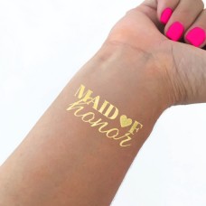 Temporary Tattoo Gold - Maid of Honor with Love Heart