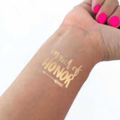 Temporary Tattoo Gold - Maid of Honor with Arrow 