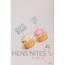 Hens Night Cupcake Toppers 10pack - TEAM BRIDE AND RING SILVER