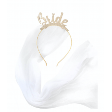 Bride Headband with Veil - Gold